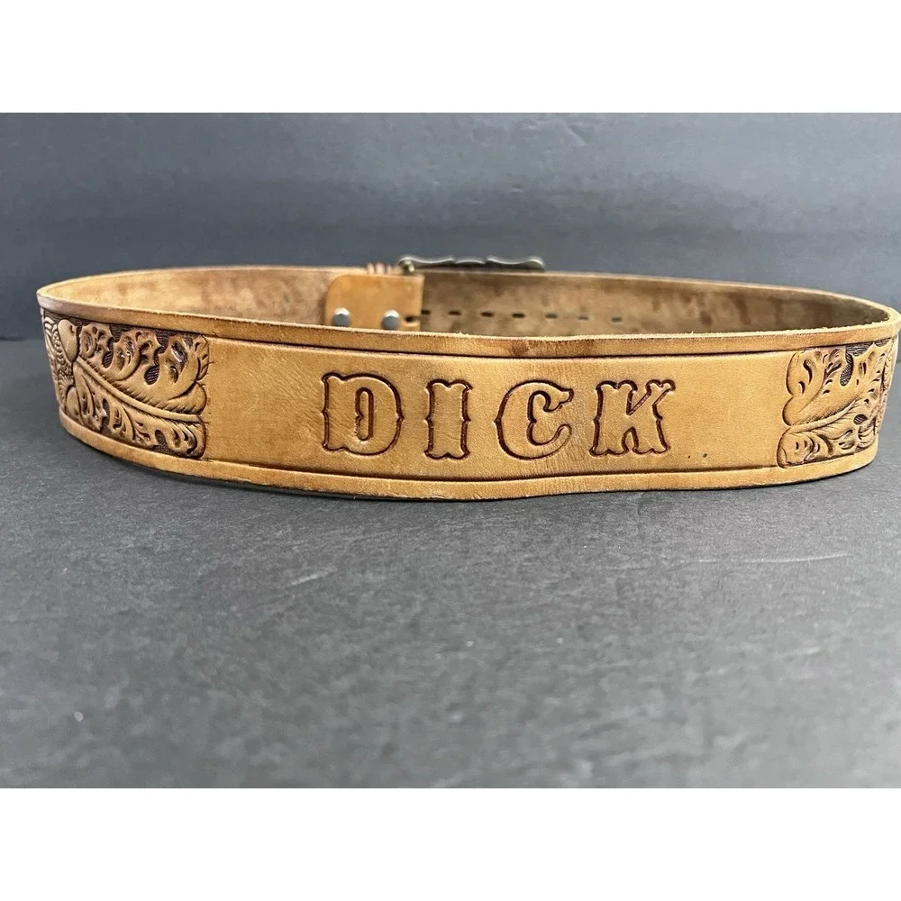 Vtg Western Tooled Leather Belt Sz 34 Nickle Silver Buckle Bronco Rodeo‎ Cowboy